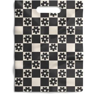 Package Mint 100 Pack 9x12 Reusable Merchandise Gift Bags with Handles – Daisy Checkerboard Design for Boutiques, Retail, and Party Favor Packaging