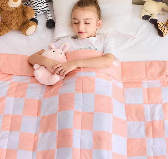 yescool Weighted Blanket 5 Pounds Cooling Weighted Lap Blanket,Heavy Blanket for Sleeping, Breathable Weighted Throw Blanket Gifts for 40-60lbs, 36"x48", Pink Plaid