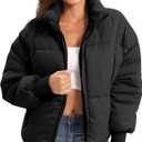 PABOPKOBI Women's Winter Coat Puffer Jacket, Quilted Down Cropped Lightweight without Hood for Snow Warm (Large, Black)