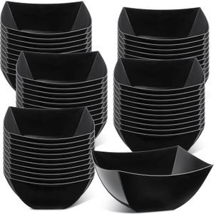 Tanlade 50 Pcs Square Plastic Serving Bowls Disposable Snack Salad Bowl Small Party Candy Bar Containers Taco Bar Serving Dishes for Buffet Chips Fruit(Black,8 oz)
