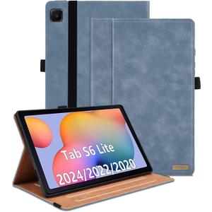 Case for Samsung Galaxy Tab S6 Lite 10.4 inch 2024/2022/2020 (SM-P620/P625/P610/SM-P615/SM-P613/SM-P619) Multi-Angle Viewing Smart Cover with Pocket, Business PU Leather with Card Slot-Gray