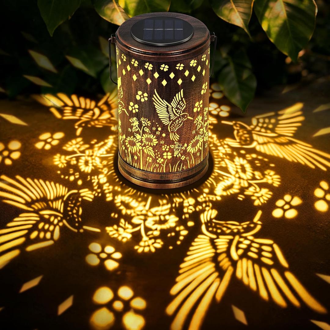 Mother Day Gifts for Mom Grandma Women, Hummingbird Outdoor Solar Lanterns, Waterproof Metal Hanging Solar Lights for Outside Yard, Garden, Patio, Lawn, Pathway Decorations, Birthday Gifts