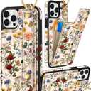 Petitian for iPhone 12 Pro Max Case with Wallet - Women Girls Cute Girly Aesthetic Unique Design Leather Credit Card Holder Cardholder Stand Wristband for iPhone 12 Pro Max, Vin Flower