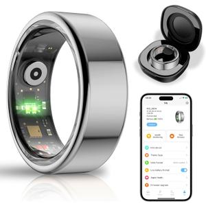 Smart Health Ring for Women Men,Fitness Tracker Smart Ring with Heart Rate,Sleep Monitor,Blood Oxygen,Steps,IP68 Waterproof Up to 5-7 Days Battery Life for iOS Android,No App Fee(Silver,7)