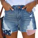 MINGALONDON Women's Denim Shorts Summer Mid Waist Ripped Raw Cut Hem Distressed Stretchy Jean Shorts S