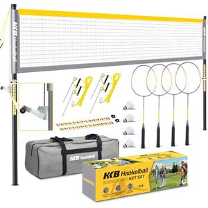 Haokelball Outdoor Volleyball Net Set for Backyard, 32FT Regulation, 3-Level Adjustable Height & Anti-Sag Tension System, Heavy Duty Thick Poles, Includes Volleyball, Pump, Boundary Line and Carry Bag
