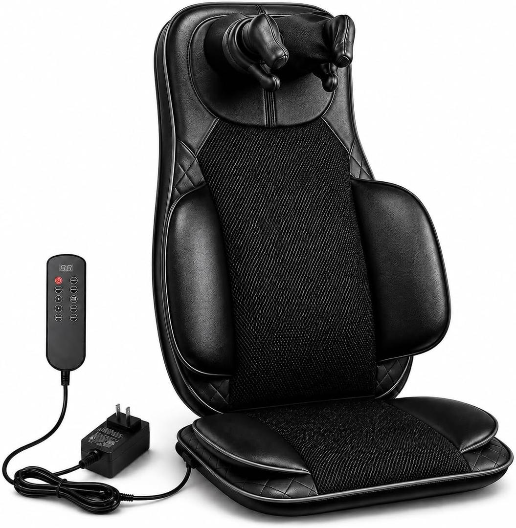 Back Massager,Full Back Kneading Shiatsu or Rolling Massage, Massage Chair pad with Height Adjustment, shiatsu Neck & Back Massager with Heat, Back Massager for Neck and Shoulder