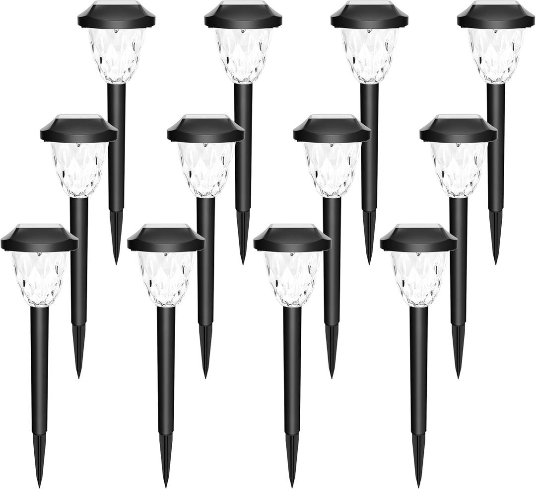 GIGALUMI 12 Pack Solar Lights Outdoor, Solar Pathway Lights with Great Pattern, Waterproof Auto On/Off Solar Powered Light for Outside Yard Garden Walkway Driveway Lawn Pathway (Cold White)