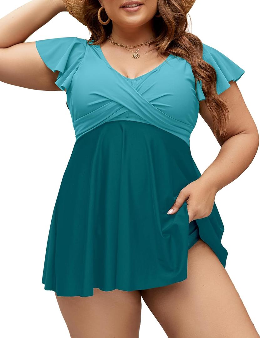 Edelqual Women's Plus Size Tankini Swimsuits Swim Dress Tummy Control Bathing Suits Two Piece High Waisted Swimwear 2025, XL