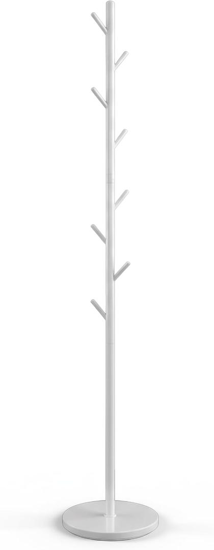 Coat Rack Freestanding Metal Clothing Rack Modern Clothes Organizer with 8 Coat Hooks Space-Saving Hall Tree for Entryway, Bedroom, Office Sturdy Minimalist Coat Hanger & Garment Rack (White)