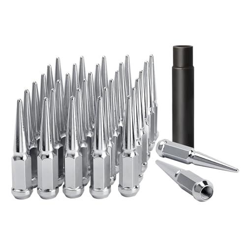 DYNOFIT 14mmx1.5 Wheel Spike Lug Nuts, 17 Chrome M14x1.5 Lug Nut, DYNOFIT 4.4 inch Tall Closed End Nuts with 1 Socket Key for Chevy Silverado GMC Sierra 1500 2500 3500,F-250 F-350 2003-2016 DYNOFIT 14mmx1.5 Wheel Spike Lug Nuts, 17 Chrome M14x1.5 Lug Nut, DYNOFIT 4.4 inch Tall Closed End Nuts with 1 Socket Key for Chevy Silverado GMC Sierra 1500 2500 3500,F-250 F-350 2003-2016