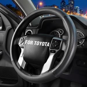 Steering Wheel Cover for Toyota 4Runner Tacoma Tundra Sequoia, Black | Nappa Leather, Carbon Fiber Texture, Anti-slip Grip, Non-slip, Large Size 15.5-16"