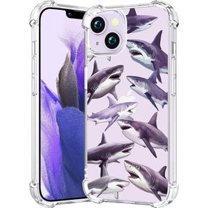CCFUNCASE Compatible with iPhone 14 Case Clear Cute for Women - Rugged Phone Cases Funda Protector Cover Skin (Blue Cool Fierce Sharks)