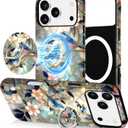 Jusy Compatible with Magsafe Stained Glass Phone Case for iPhone 17 Pro, Cute Aesthetic Magnetic Ring Holder Stand Case, Soft TPU and Hard PC Protective Phone Cover for Women Girls - Bird