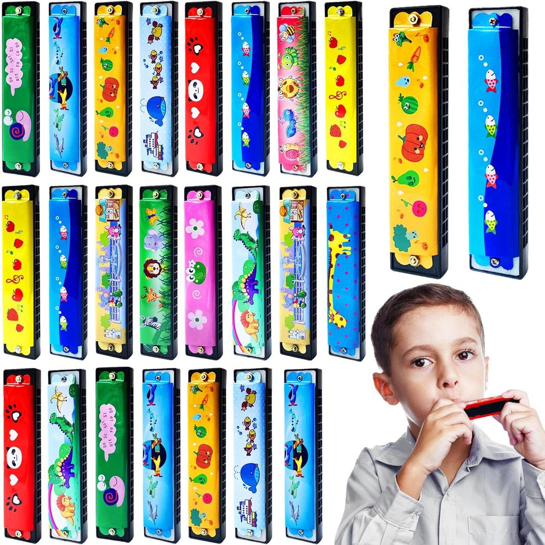 24 Pcs Kids Harmonica, Cartoon Harmonica Toy with Double Row,16 Holes Toddler Harmonicas for Beginners' Musical Instrument Toy, Party Favors, Goodie Bags, Gifts