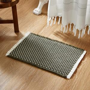 TYUU Boho Bathroom Rugs, Super Absorbent Non Slip Waffle Bath Mat Quick Dry Bath Rugs Washable Boho Farmhouse Bathroom Rugs, Olive Green and White 24"x16"