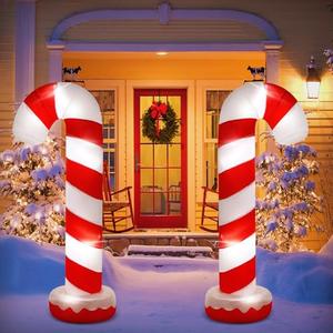 Soulchen 2 Set 5 ft Candy Cane Christmas Inflatables Decoration with Built in LEDs Lighted and Air Blower, Blow up Giant Xmas Candy Outdoor Decor for Holiday Party Yard Garden Lawn Decor