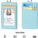 5 x Leather Badge Holder and Adjustable Retractable Lanyards, Quick Release Buckle and Safety Breakaway Lanyards with Swivel Metal Clasp for Offices, Staff, Students, Employees (1 Pack, Sa-light Blue)