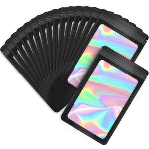 100-Pack 46 Inch Mylar Bags Resealable Holographic Packaging Bag Jewelry Candy Sample Food Treat Party Favor Small Bussiness Bags,Black