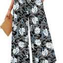Bestbee Womens Palazzo Pants Dressy Casual Wide Leg Gaucho Pant Business Flowy Slacks Elastic Waist with Pockets, L, Black, White,Blue