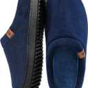 MERRIMAC Men's Slip on Slippers Comfy Memory Foam Non Slip Indoor House Shoes (10-11, Navy)