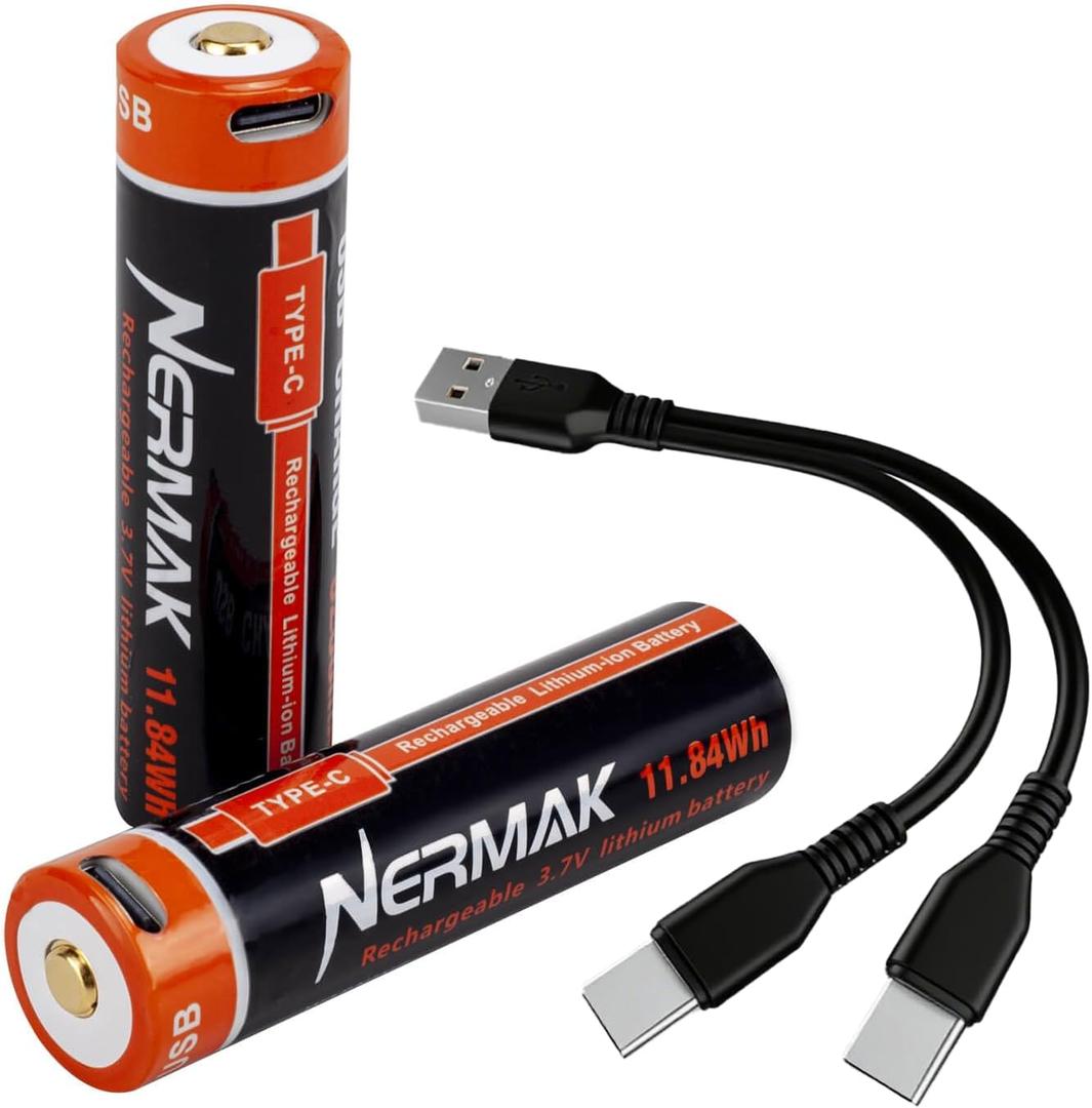 3.7V 3200mAh USB Rechargeable Lithium lon Battery for Flashlights, Headlamps, Bike Lights, Bluetooth Speaker Etc(2 Pack)