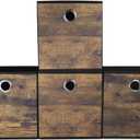 Durable Storage Cube Bins with Wood Grain, Thickened Fabric Box, Storage Baskets for Open Shelf, Bookcase, Closet, Storeroom, Bedroom, Living Room, Nursery, Office, Dorm, 10.2x10.2x11in, Brown with Black, Set of 4