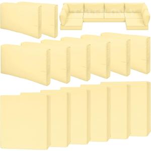 14 Piece Outdoor Patio Waterproof Cushion Covers, Fits 6-Seat Wicker Rattan Sectional Couch Chair Furniture Cover Replacement Set - Fade-Resistant Patio Cushion Covers with Zipper (Light Beige)