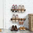 MyGift Set of 2 Solid Wooden Wall Mounted Shoe Rack Storage Organizer with Rustic Burnt Wood Finish, Hanging Footwear Holder for Closet, Mudroom, Entryway, Holds 4 Pairs, Medium