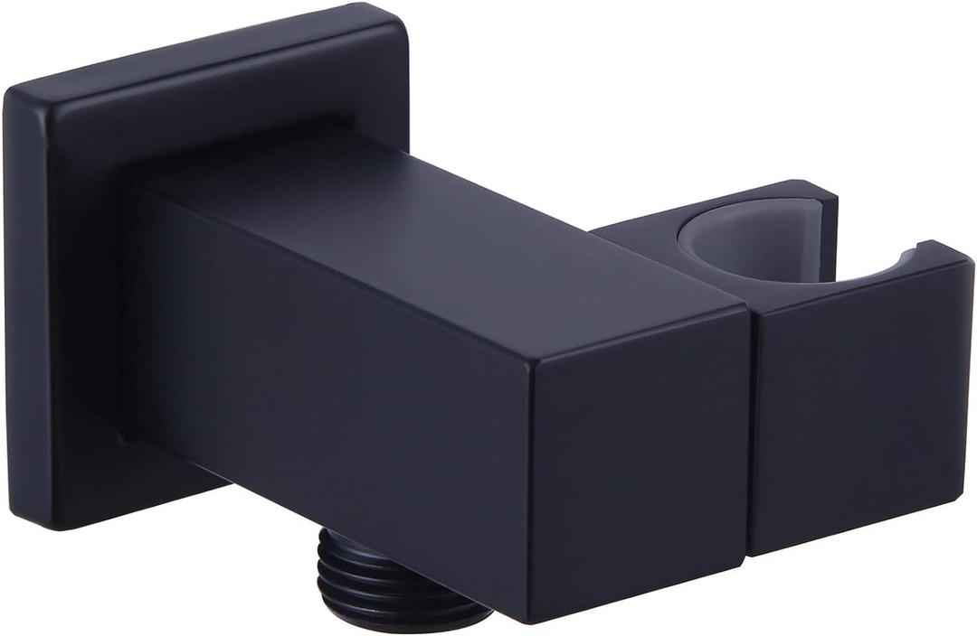 Wall Union with Hand Shower Holder, Angle Simple Brass Wall Mounted Supply Elbow with Adjustable Shower Wand Bracket Matte Black