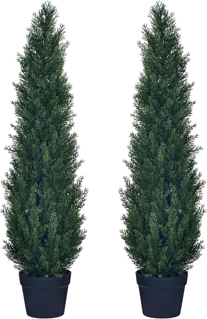 Pack of 2 3ft Artificial Cedar Topiary Trees - Fake Boxwood Topiary Cypress Trees Potted Plants, Artificial Plants Shrubs for Home Indoor Outdoor Garden Porch Decor