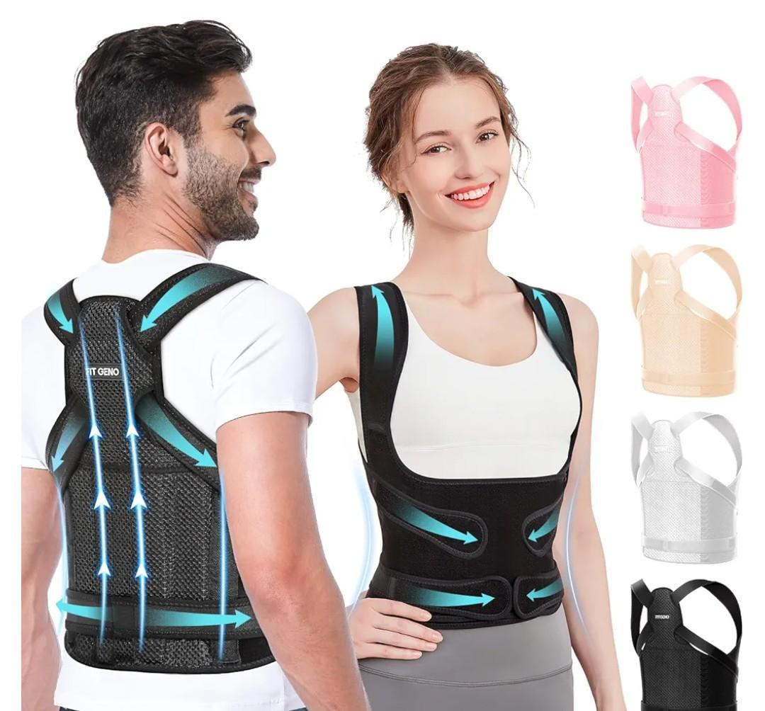 Fit Geno Back Brace Posture Corrector for Women and Men, Shoulder Straightener, Adjustable Full Back Support, Upper and Lower Back Pain Relief - Scoliosis, Hunchback, Hump, Thoracic, Spine Corrector