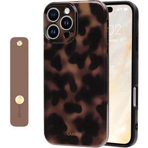 NITITOP Compatible with iPhone 16 Pro Max Case with Wrist Strap Stylish Cute Leopard Aesthetic Tortoise Amber Design for Women Girls Men Soft TPU Shockproof Protective Cover - Brown2