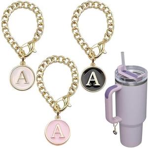 Letter Charm Accessories for Stanley Cup, 3Pcs Initial Chain Water Bottle Handle Name Id Charm for Tumbler Cups-K