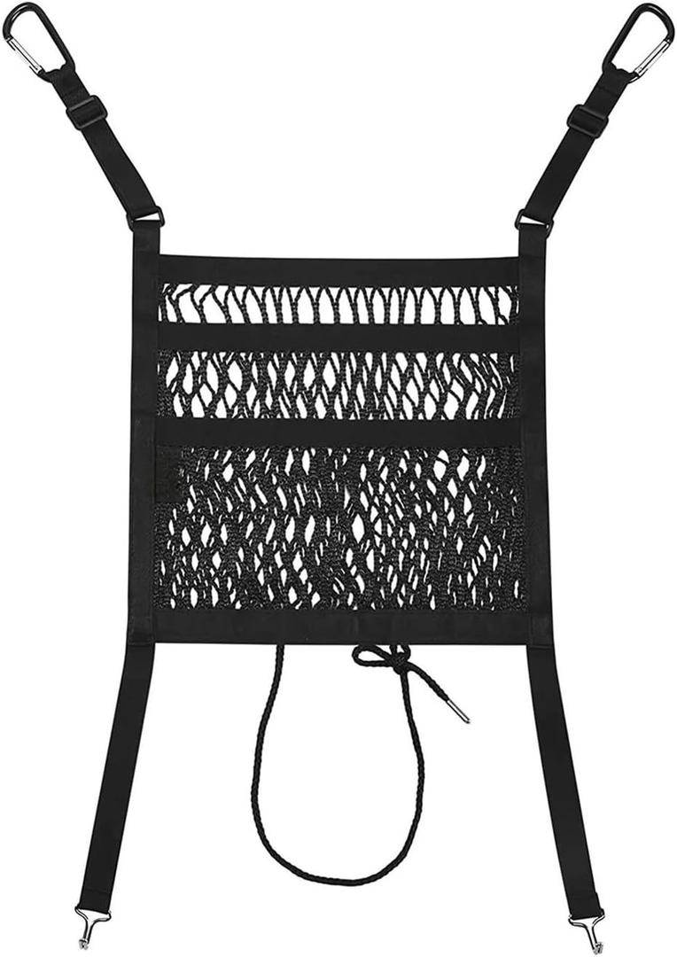 Car Mesh Organizer, Seat Back Net Bag, Barrier of Backseat Pet Kids, Cargo Tissue Purse Holder, Driver Storage Netting Pouch (3-Layer Black)