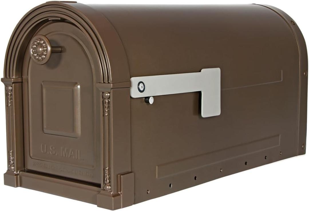 Architectural Mailboxes Brunswick Decorative, Heavy duty Steel Metal Post Mounted Mail Box for outside, Bronze, Large Curbside Mailbox with Magnetic Latch