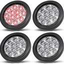 MADCATZ Trailer Tail Lights 4 Inch Clear Lens Red Round Clearance Stop Brake 12 LED For Truck RV Bus ATV Caravan Tow Tractor 3 Prong Plug Waterproof 12V DC Pack of 2