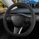 Suede Steering Wheel Cover for Tesla Model 3/Y, Anti Heat, Breathable, Anti-Slip,Leather Steering Wheel Cover 14-14 1/4 in (35.5-36 cm) (Black-02)
