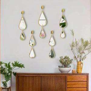 BAODANFU Wall Mirrors Decorative, Gold Tear Drop Shape Mirrors for Wall of Entryway, Living Room, Bedroom, Over Fireplace, Mantle Wall Decor Golden (Shiny Gold, 5 Pack)