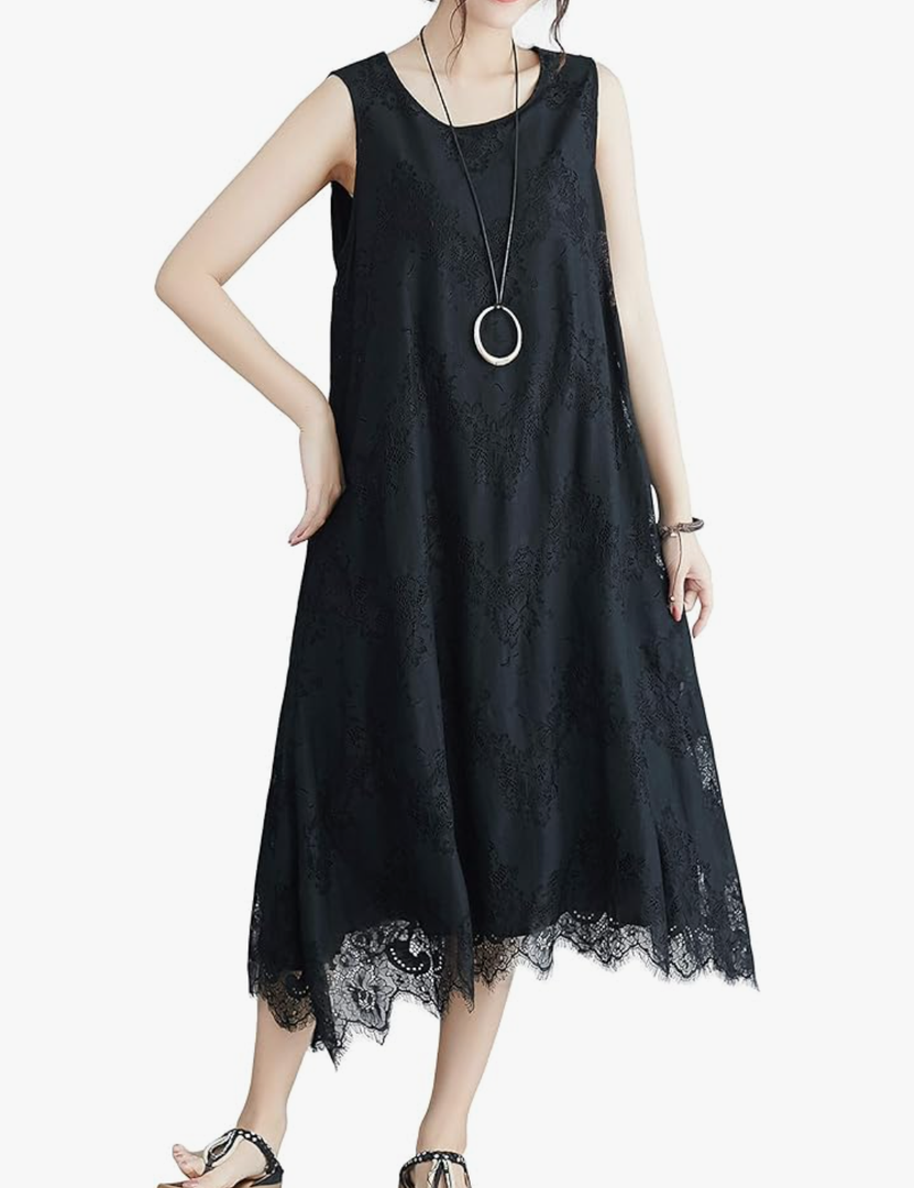 PINUP FASHION Women Sleeveless Midi Casual Crewneck Lace Dresses GA2229, 20W