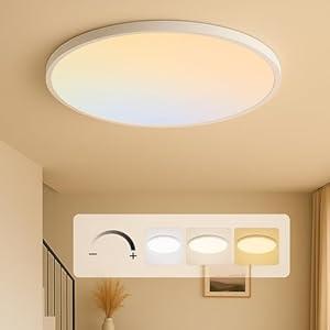 MOONSEA 24 Inch Flush Mount Ceiling Light Fixture 48W - 3000K/4500K/6000K Adjustable Round Large Kitchen Light Fixtures Ceiling 4800lm, Dimmable Light Fixtures for Bedroom, BWhitelack