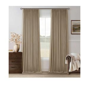 Light Brown Linen Blackout 120 Inch Curtains for Living Room 2 Panels Set Pinch Pleated Back Tab Drapes Farmhouse Thermal Insulated Full Black Out Curtains 120 Length High Ceiling to Floor 40x120