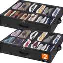 Lifewit Under Bed Shoe Storage Organizer 2 Pack(12 Shoes Cells), 4.3 Inches Profile Fabric Shoes Container Box with Clear Cover, Foldable Storage Bag with 2 Handles, Fits 12 to 24 Pairs