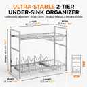 Li&Zhao Stainless Steel Under Sink Organizer-Expandable Cabinet Storage Rack with 4 Dividers and 2 Baskets, Two-tier with 4 shelves and 2 baskets