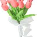 10-Heads Artificial Flowers PU Mini Real Touch Tulip Bouquets for Home Wedding Party Centerpiece Decoration (Gradient Coral)