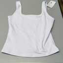 REORIA Women's Square Neck Tank Top Sleeveless Double Lined Basic Crop Tops Summer Going Out Outfits White Small