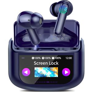 AI Translation Earbuds Real Time,164 Language/7 Translation Modes Translator Earbuds with Audio and Video Calls,No Subscription,5 EQ Modes Touch Screen Translator Headphones,48H AI Ear Buds, Dark Blue