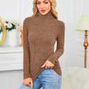 2 Pack Womens Long Sleeve Turtleneck Shirts Basic Fall Thermal Lightweight Pullover Tops Trendy Comfy Undershirts (Medium, Black, Coffee)