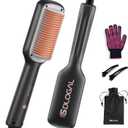 SDLOGAL Hair Straightener Brush, Straightening Comb with 5 Temps & Fast Heating, Easy & Fast Salon-Style, Plus Dual Voltage Travel Friendly (Black)