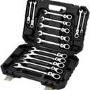 FLZOSPER 14-Piece Flexible Head Ratcheting Wrench SetMetric Combination Spanner Kit, 6-19mm Chrome Vanadium Steel Ratchet Wrench Set with Portable Suspended Toolbox